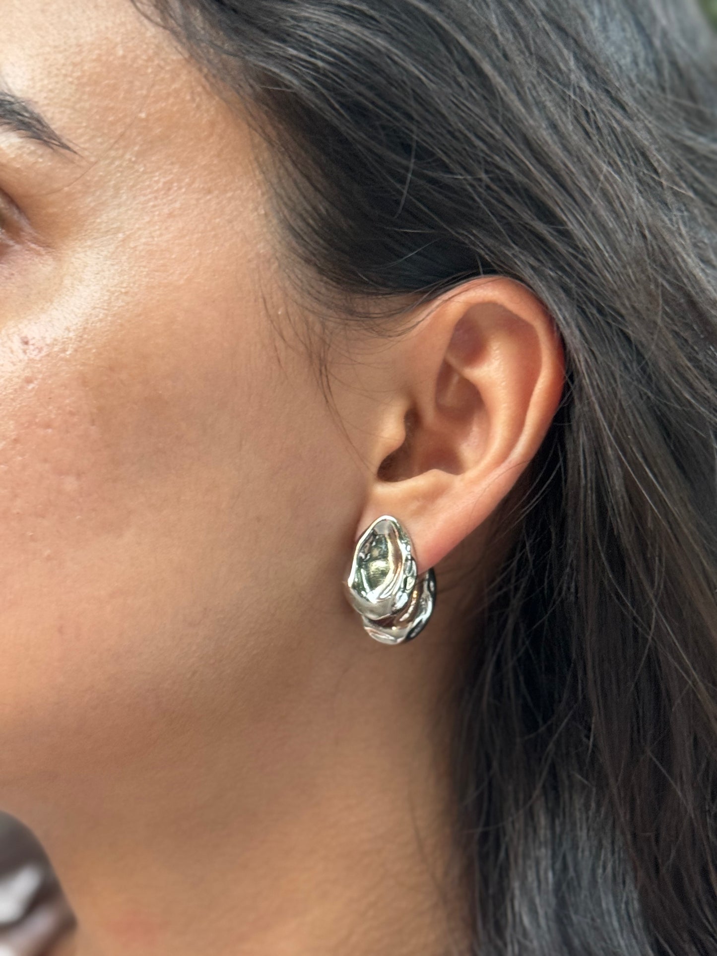 Silver Textured Dewdrop Earrings